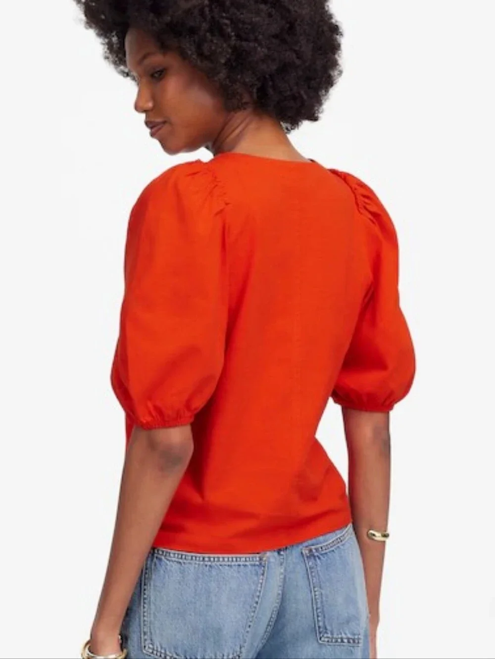 Madewell Orange Red Puff Sleeve Top Size X-Small